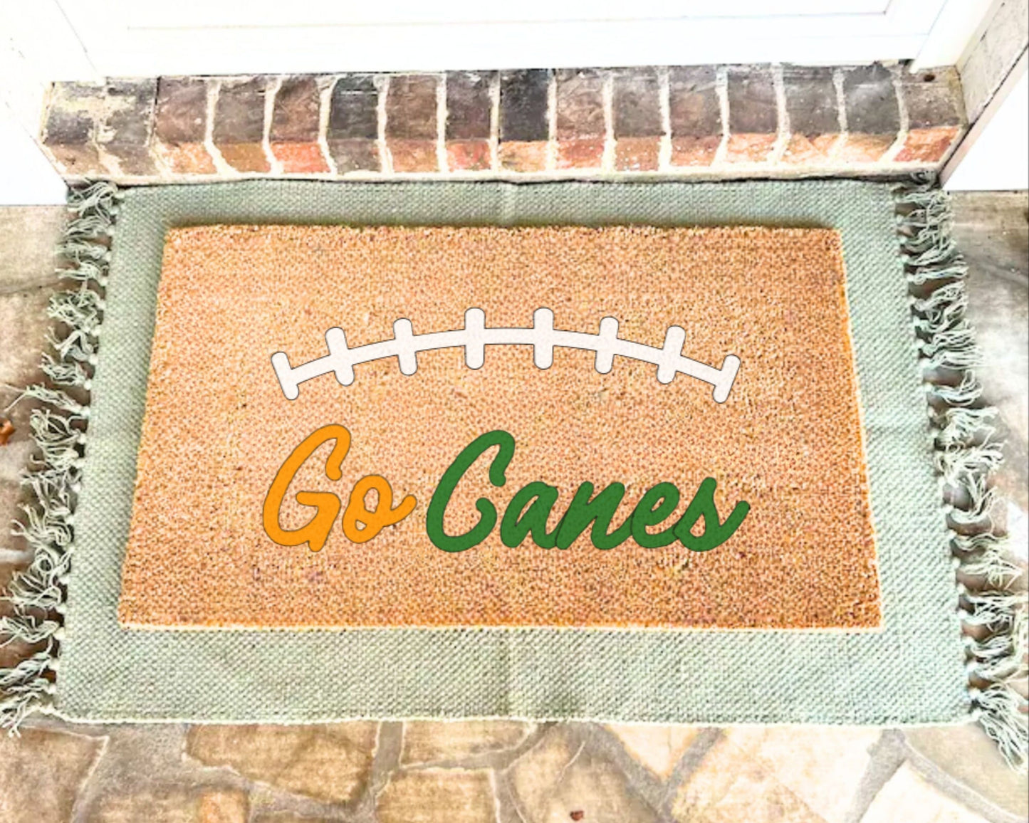 University of Miami Doormat – “Go Canes” Custom Football Welcome Mat