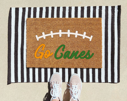 University of Miami Doormat – “Go Canes” Custom Football Welcome Mat