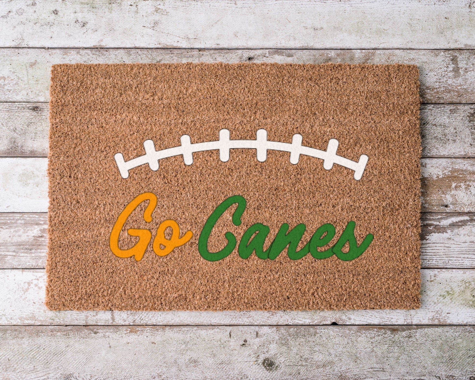 University of Miami Go Canes doormat on porch