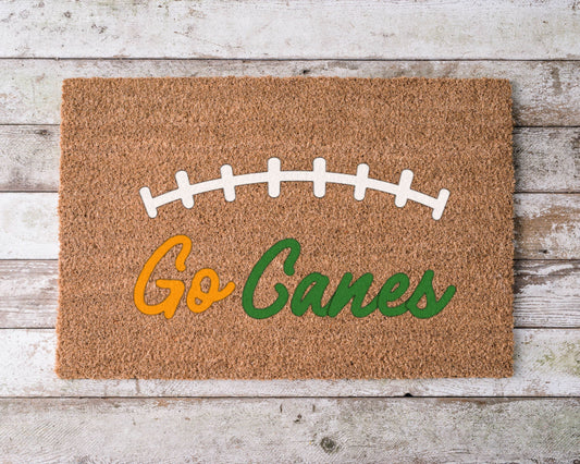 University of Miami Go Canes doormat on porch