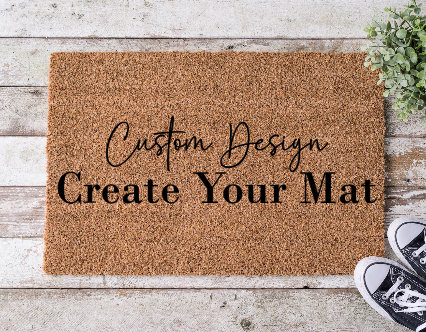 Coir doormat with customizable text, hand-painted with your choice of phrase, name, or design

