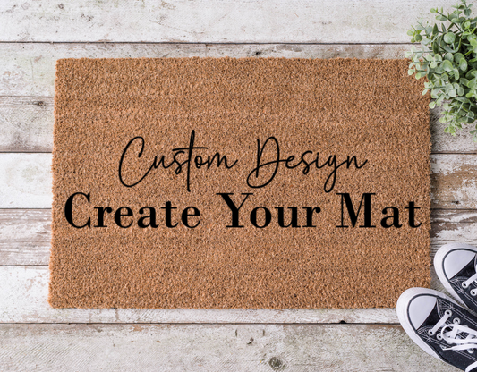 Coir doormat with customizable text, hand-painted with your choice of phrase, name, or design

